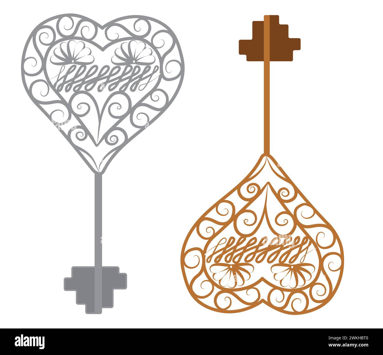 Vieille clé médiévale décorative avec forgeage complexe. Style vintage. Antique, vieille chose ou icône de protection et de sécurité. Illustration vectorielle Illustration de Vecteur