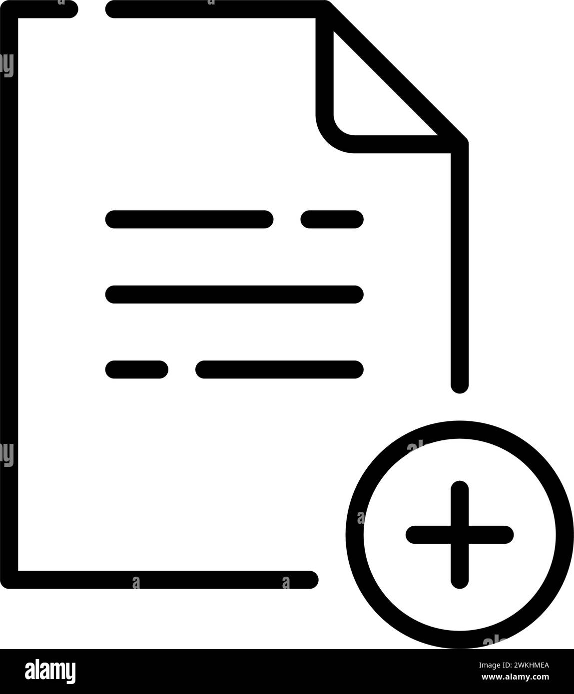 Dessin au trait d'un morceau de papier avec un signe plus à côté. Icône de contour pixel Perfect, modifiable Illustration de Vecteur