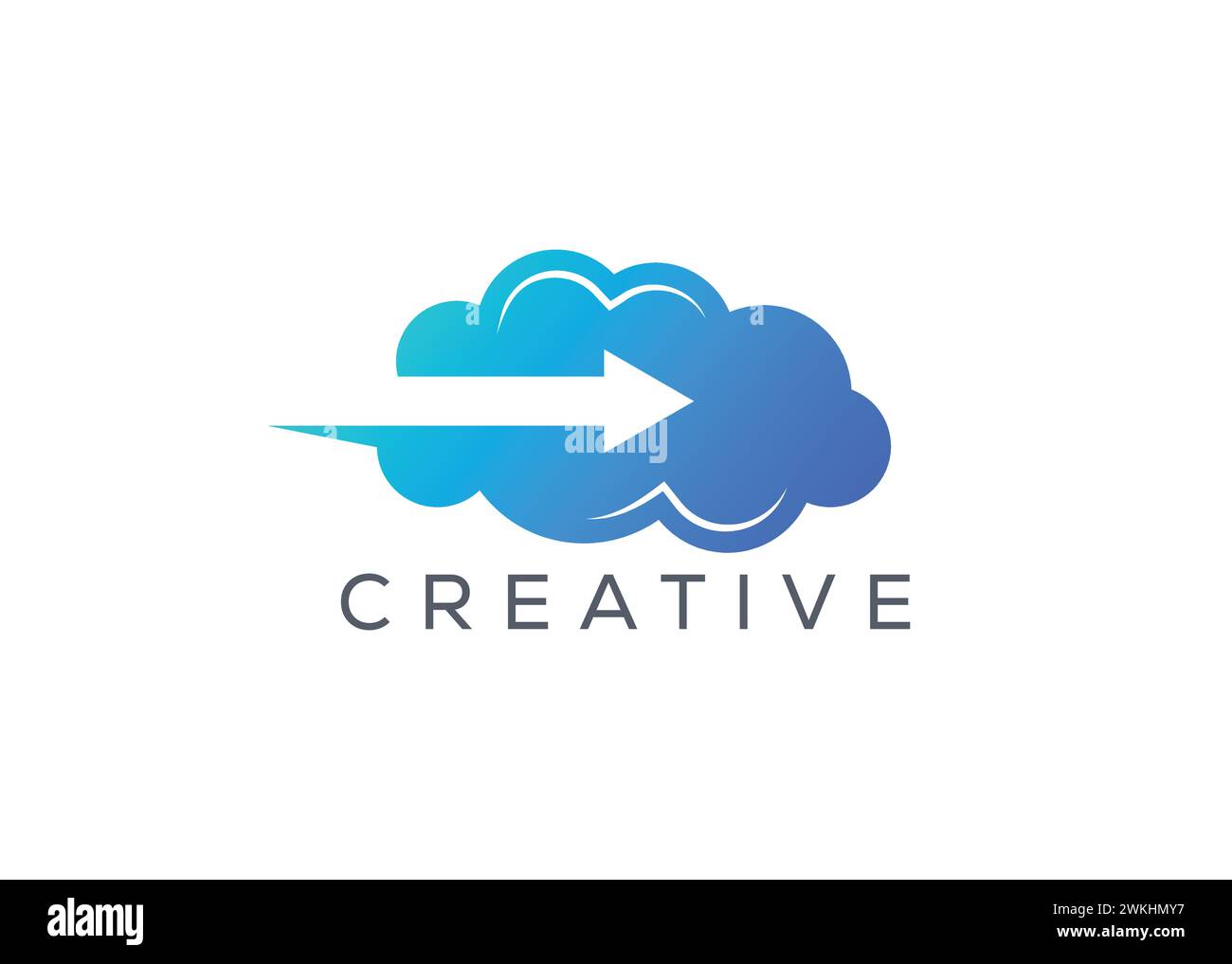 Modèle vectoriel de logo de flèche de nuage abstrait créatif et minimal. Nuage moderne abstrait avec logo flèche. flèche de téléchargement cloud Illustration de Vecteur