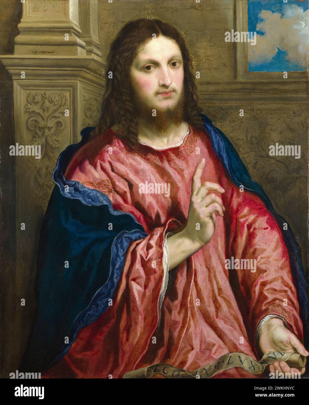 Paris Bordone, Christ comme « la lumière du monde », portrait peint à l’huile sur toile, vers 1550 Banque D'Images