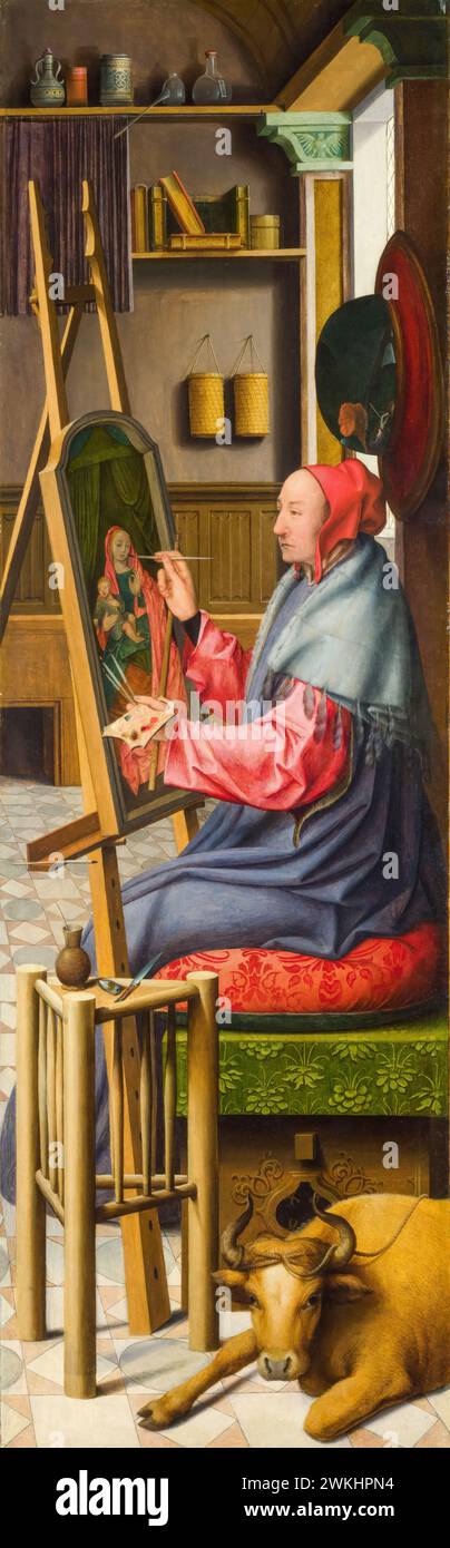 Atelier de Quinten Massys, Saint Luc peignant la Vierge et l'enfant, peinture à l'huile sur chêne, vers 1520 Banque D'Images