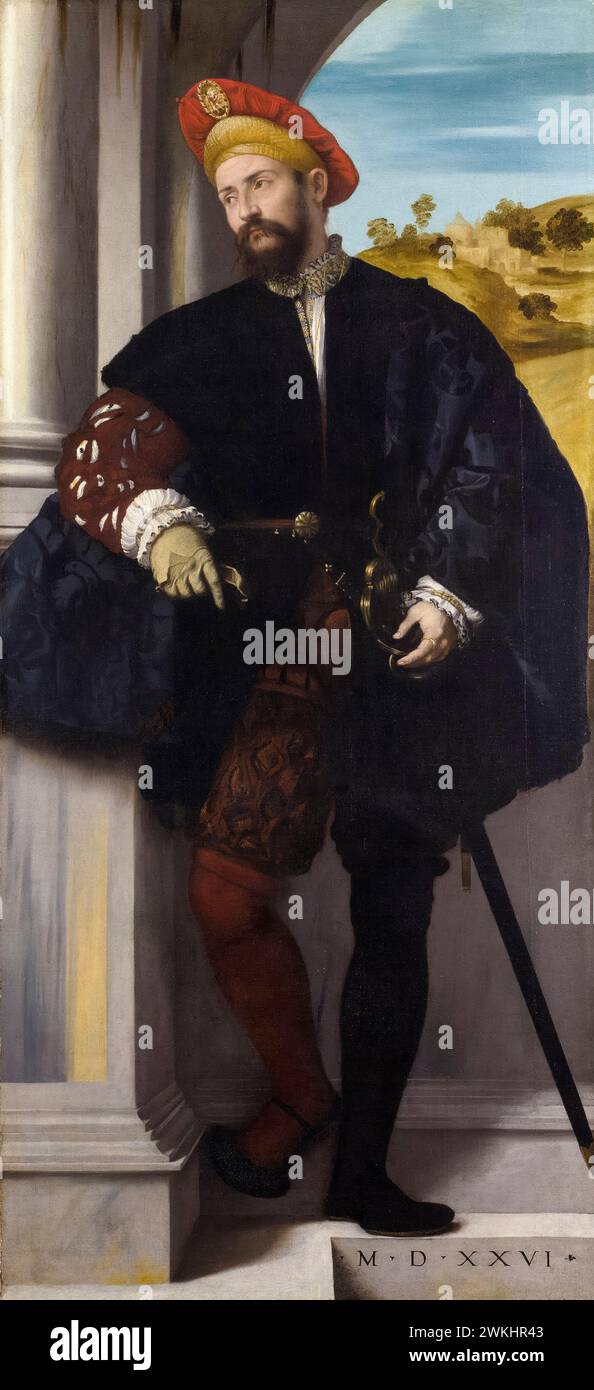 Alessandro Bonvicino appelé Moretto da Brescia, Portrait d'un homme (peut-être Gerolamo II Avogadro de Brescia, d.1534), peinture à l'huile sur toile, 1526 Banque D'Images
