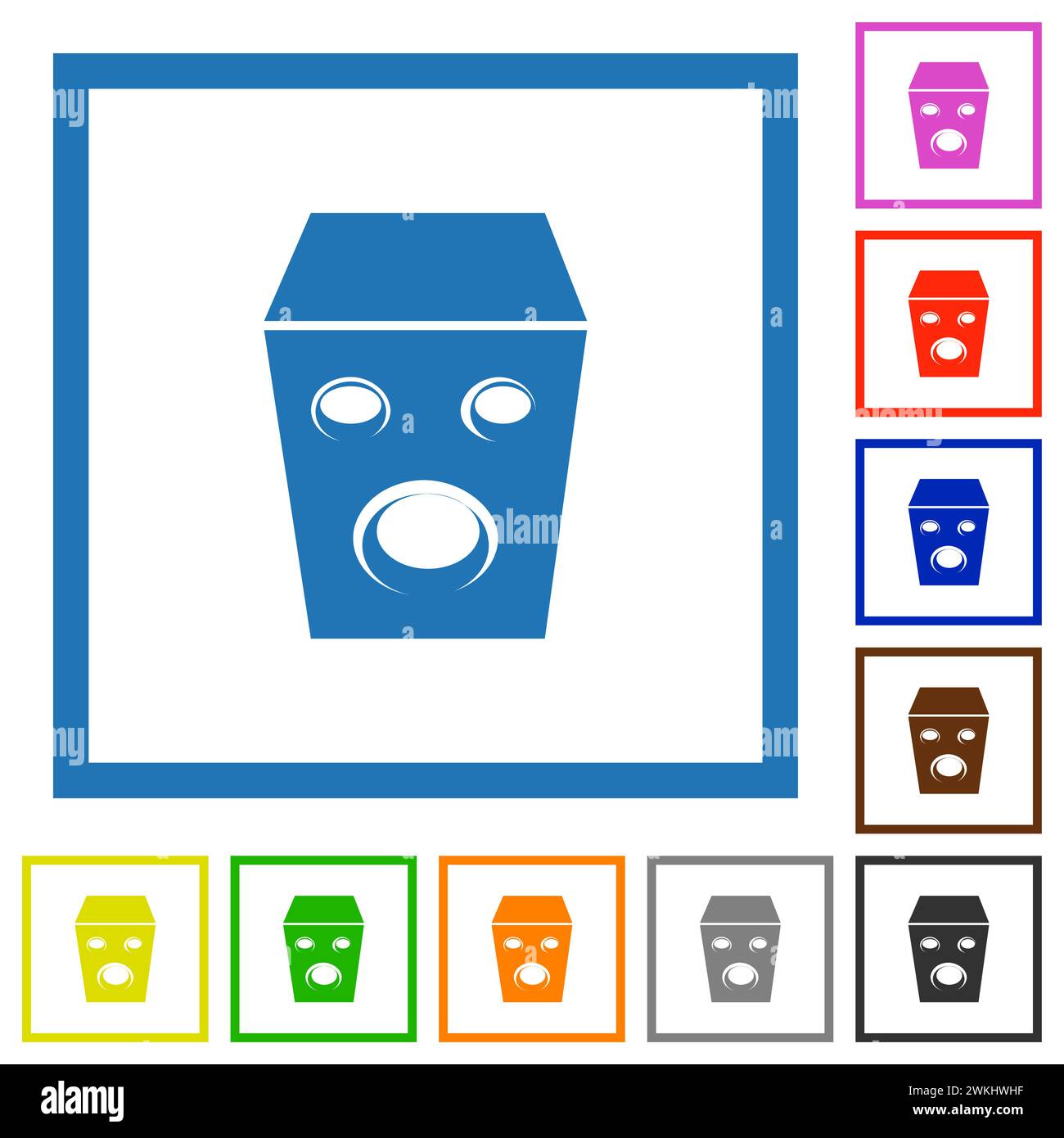 Icônes de couleur plate de haut-parleur dans des cadres carrés sur fond blanc Illustration de Vecteur