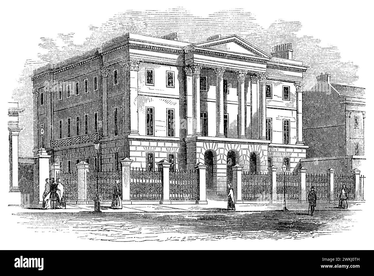 Gravure vintage 1854 de Apsley House, Hyde Park Corner, Londres. Demeure du duc de Wellington. Banque D'Images