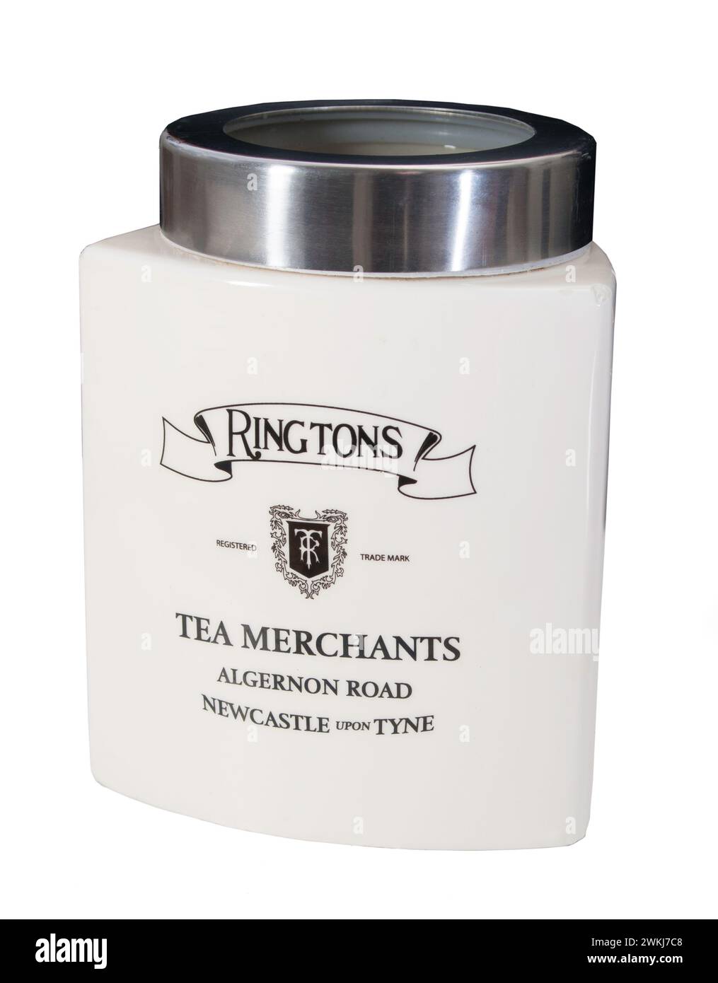 Ringtons Tea Caddy isolé sur un fond blanc Banque D'Images