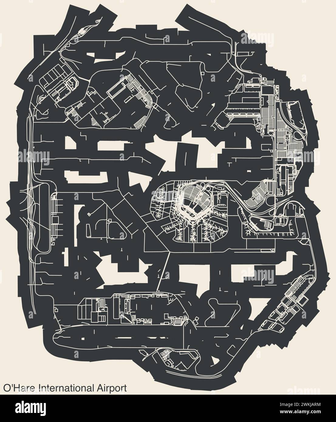 Plan d'agencement des terminaux de l'AÉROPORT INTERNATIONAL O'HARE (ORD, KORD), CHICAGO Illustration de Vecteur