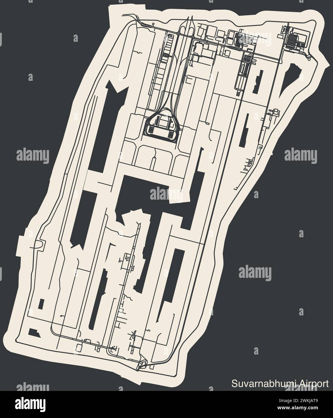 Plan d'agencement des terminaux de l'AÉROPORT DE SUVARNABHUMI (BKK, VTBS), BANGKOK Illustration de Vecteur