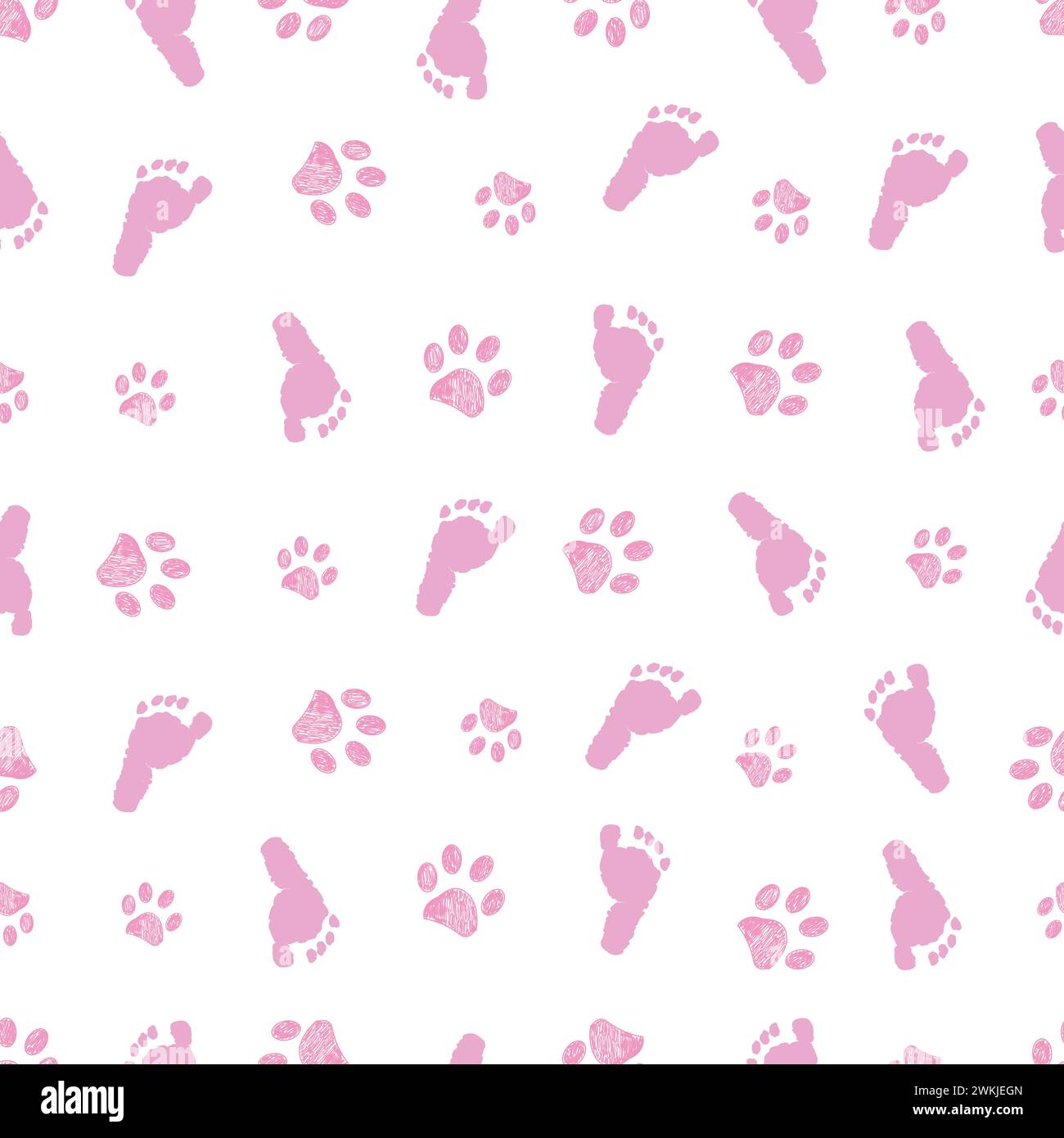 Motifs de conception de douche de bébé sans couture pour empreintes de pieds et de pattes Illustration de Vecteur