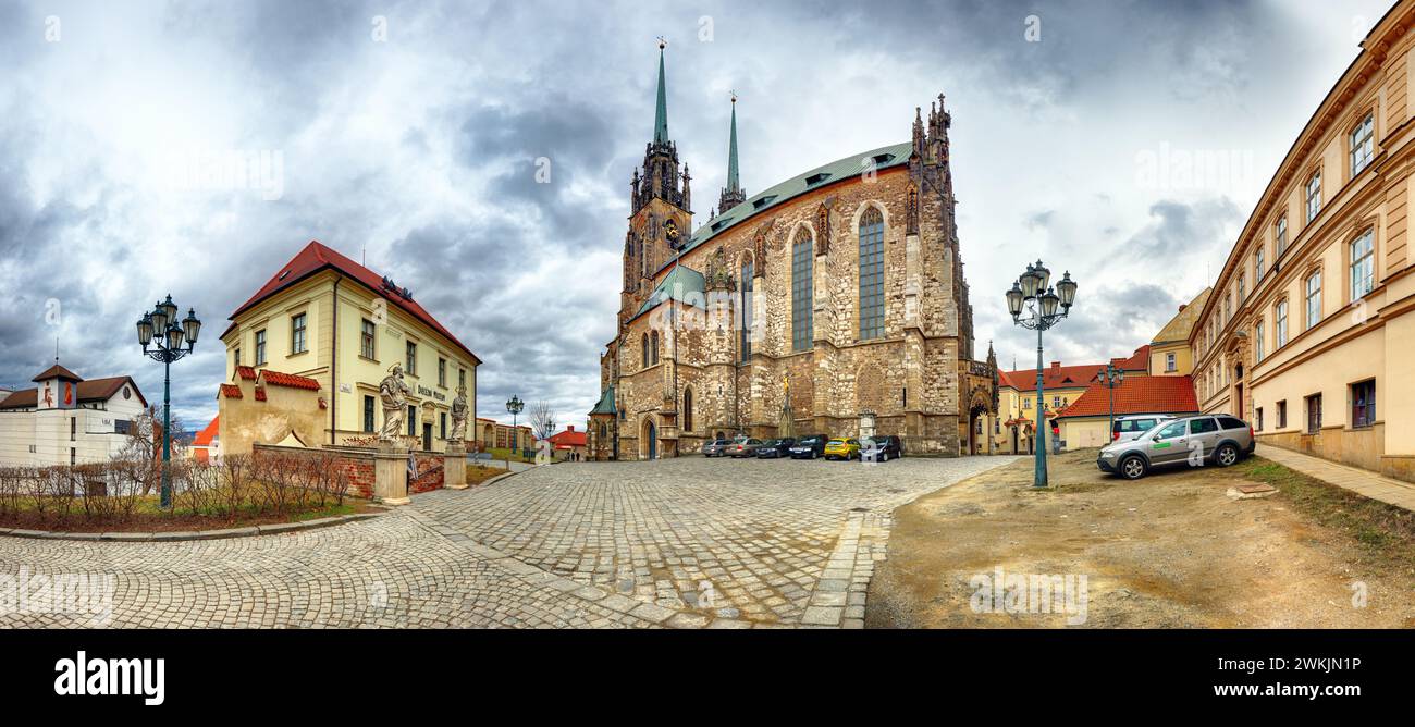 Panorama de Petrov, Cathédrale de préparation Pierre et Paul. Ville de Brno - République tchèque - Europe. Banque D'Images