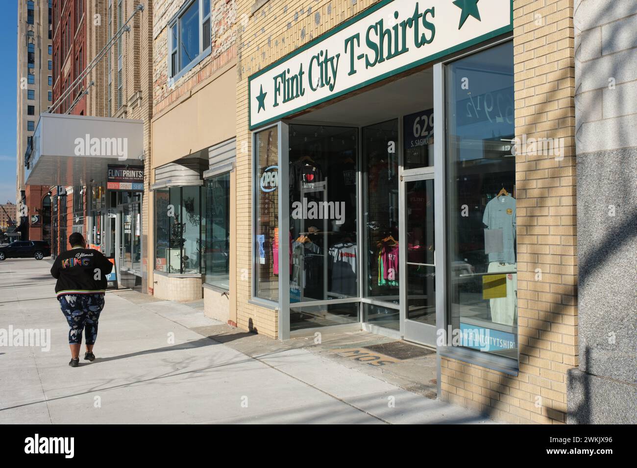 Flint City T-shirts store et autres magasins dans le centre-ville de Flint Michigan USA Banque D'Images