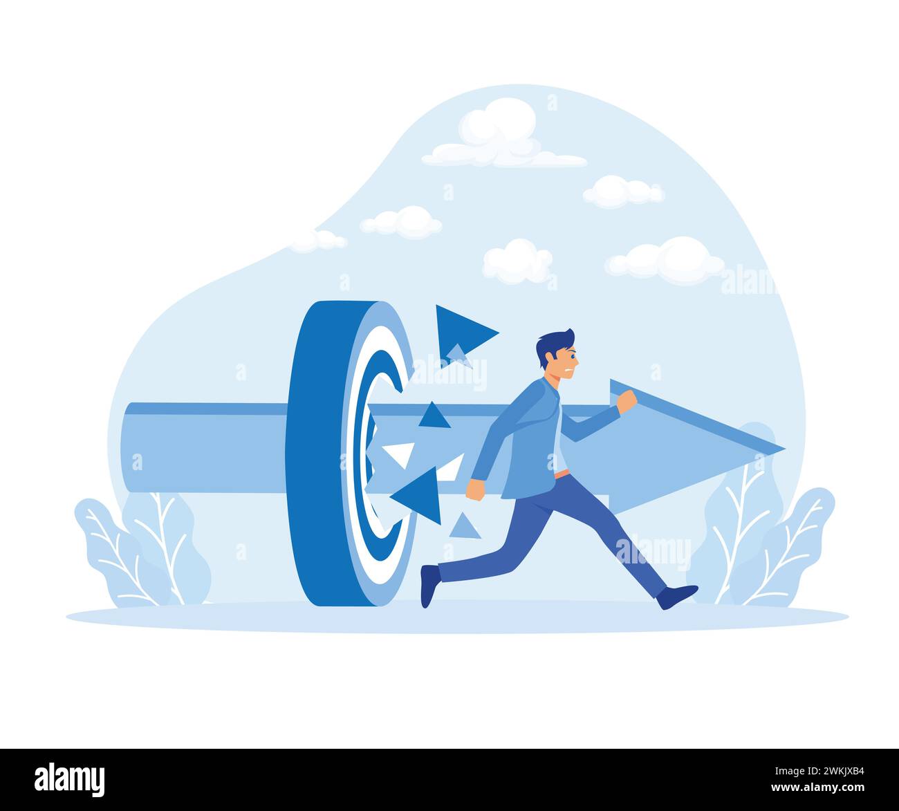 Super-héros d'affaires se précipitant vers la cible, les objectifs de concept d'entreprise et le succès. illustration moderne vectorielle plate Illustration de Vecteur