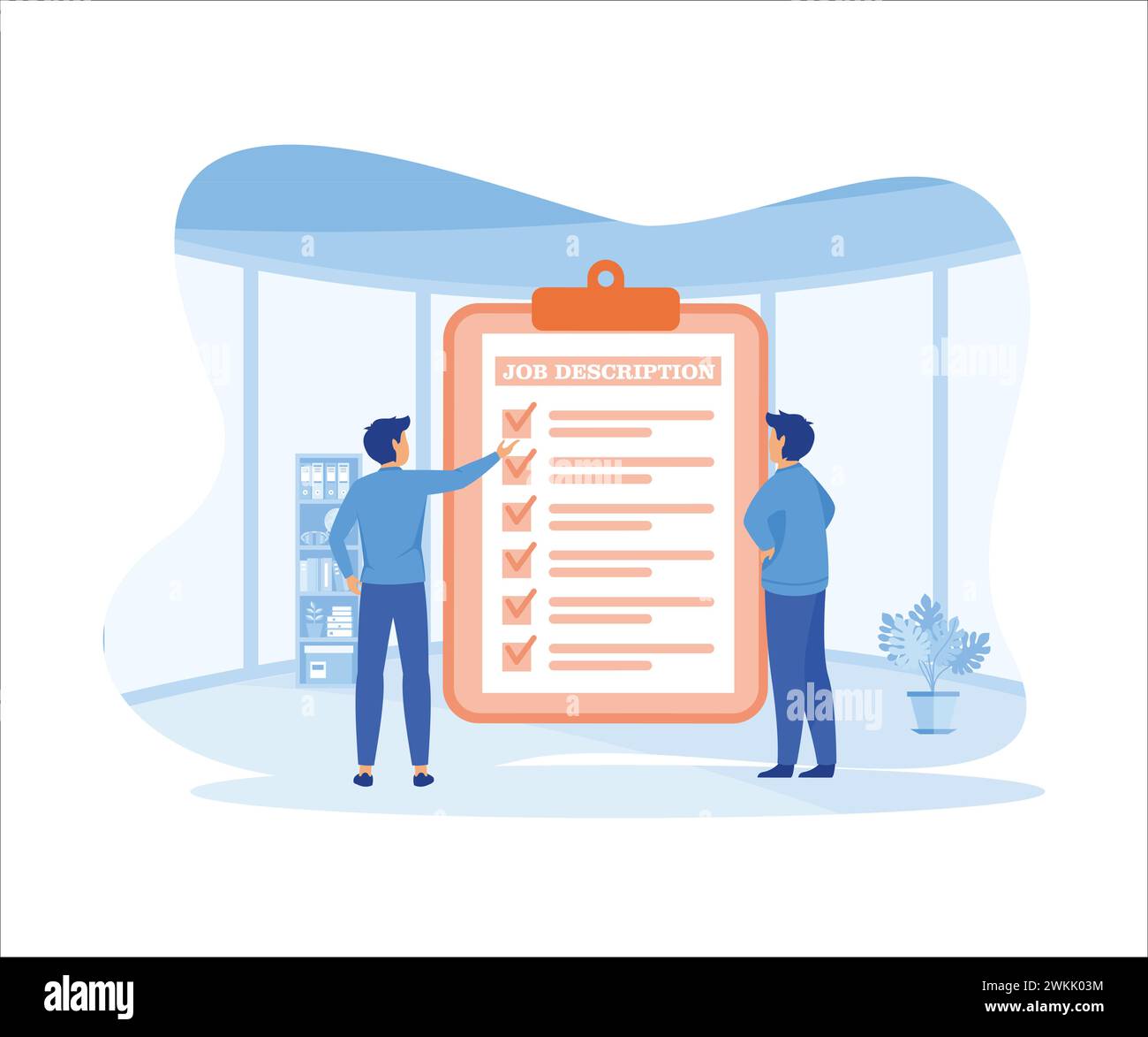 Documents, notification de l'employeur de la description de poste. illustration moderne vectorielle plate Illustration de Vecteur