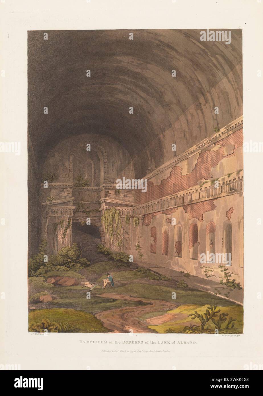 ' Nymphaeum on the Borders of the Lake of Albano ' livre de planches par John Middleton, archéologue. Vers 1810s de 'vestiges grecs en Italie, une description des murs cyclopéens et des antiquités romaines, avec des vues topographiques de l'ancien Latium' Banque D'Images