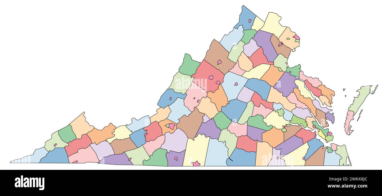 Fichier vectoriel modifiable des comtés qui composent l'état de Virginie Illustration de Vecteur
