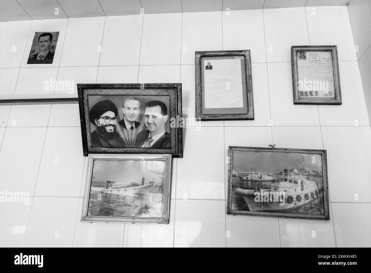 Syrie, île d'Arwad, tableau représentant le président Assad Banque D'Images