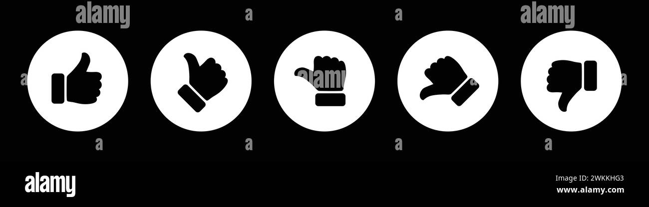 Symbole de notation et de retour en noir et blanc. Ensemble d'icônes d'avis satisfait, insatisfait et neutre pour le vote et les sondages. Illustration de Vecteur