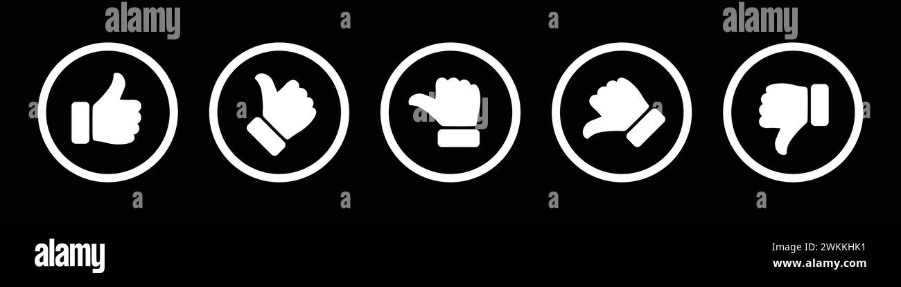 Symbole de pouce de notation et de rétroaction placé dans un cercle blanc. Ensemble d'icônes d'avis satisfait, insatisfait et neutre pour le vote et les sondages. Illustration de Vecteur