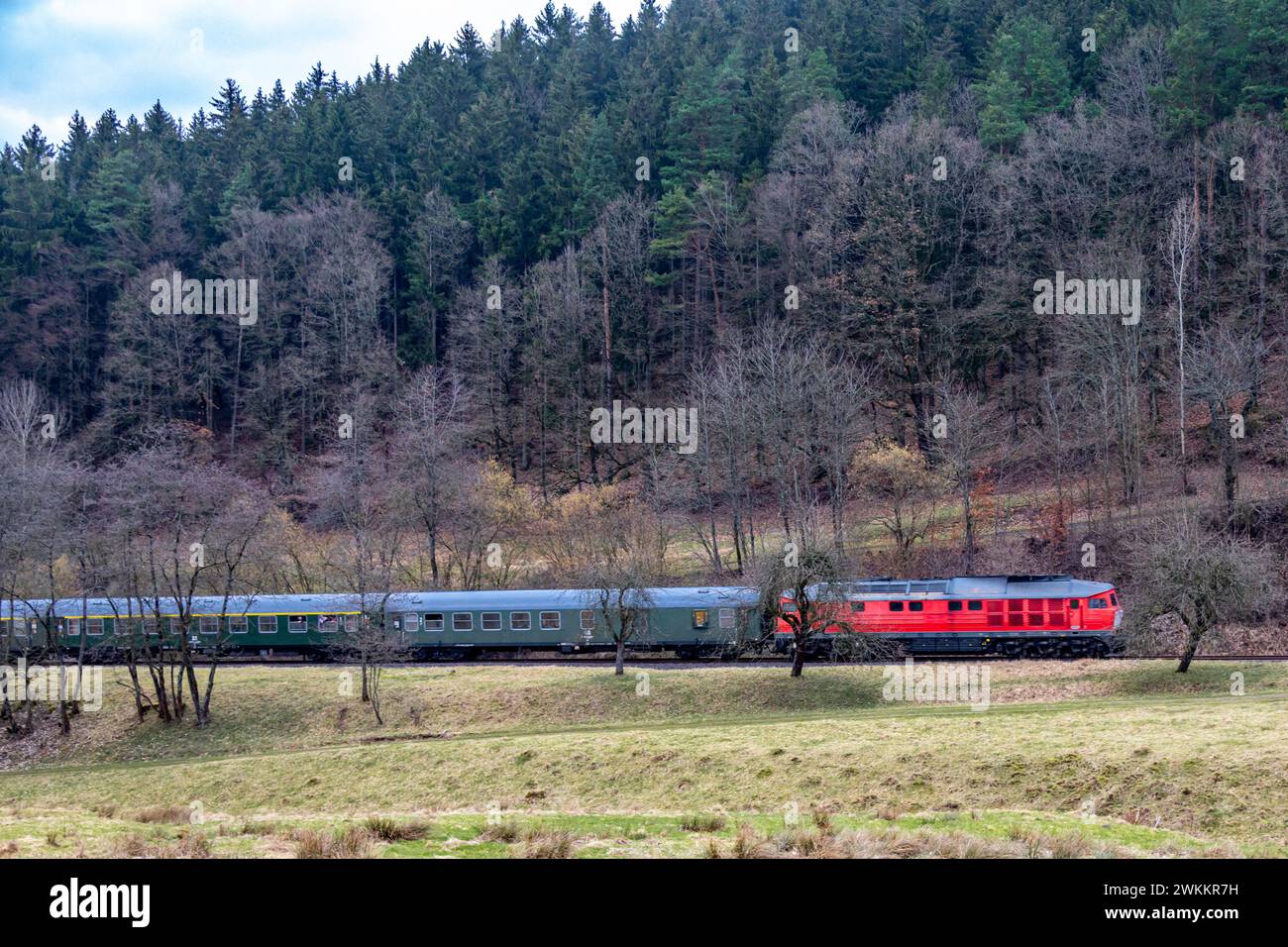 Le train spécial 'Winterblitz' peu avant d'entrer dans Schmalkalden - Thuringe - Allemagne Banque D'Images