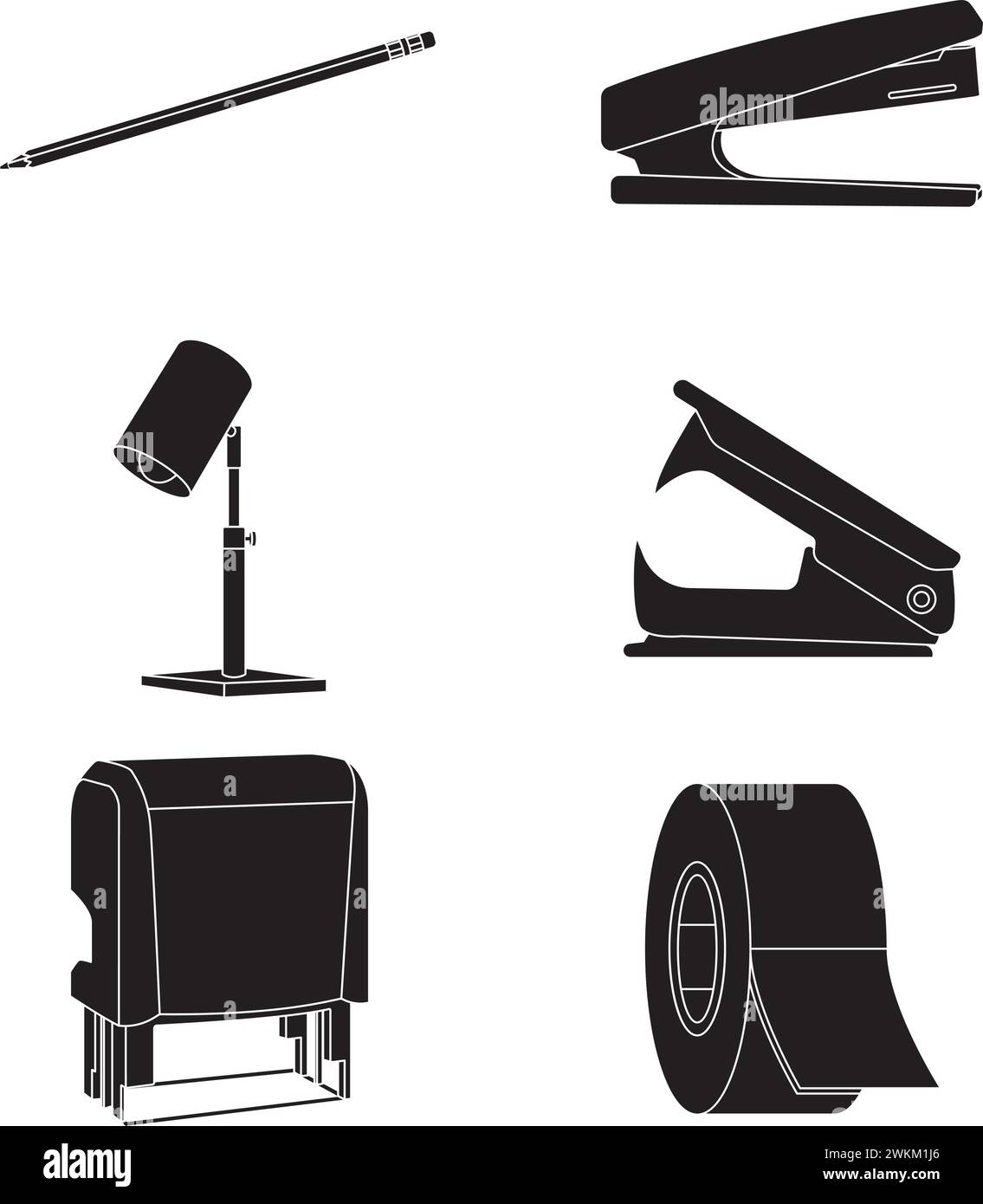 Ensemble de silhouettes de différentes icônes de fournitures de bureau vecteur Illustration de Vecteur