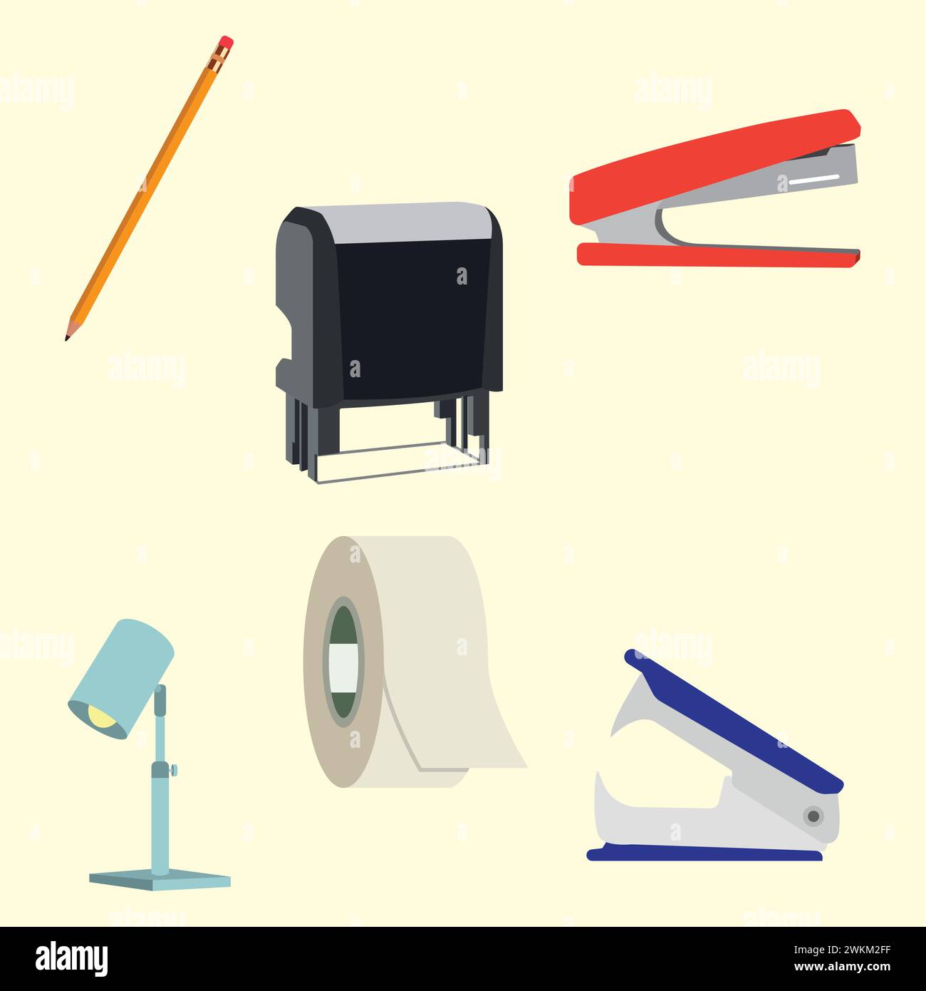 Ensemble de différentes couleurs de fournitures de bureau icônes Vector Illustration de Vecteur