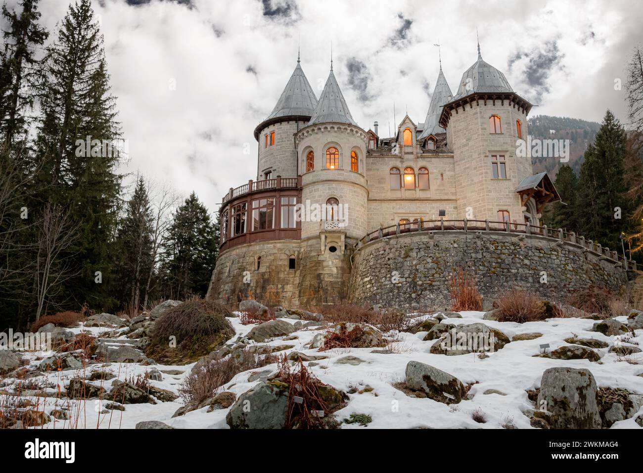 Castel Savoia (France Château Savoie) Villa du XIXe siècle de style éclectique située à Gressoney-Saint-Jean, dans la vallée d'Aoste Banque D'Images