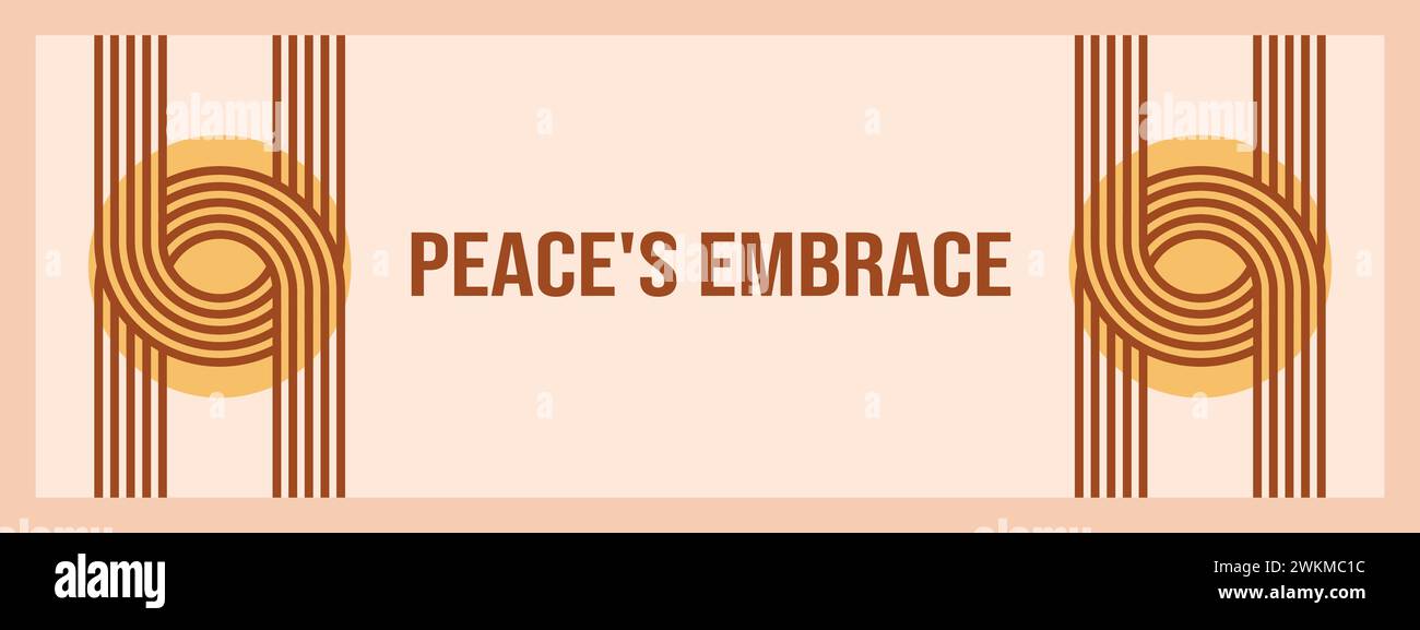 Modèle de bannière d'arches zen géométriques minimalistes avec texte - Peace's Embrace. Formes boho abstraites dans une esthétique rétro pour une utilisation de design polyvalente. Vecto Illustration de Vecteur