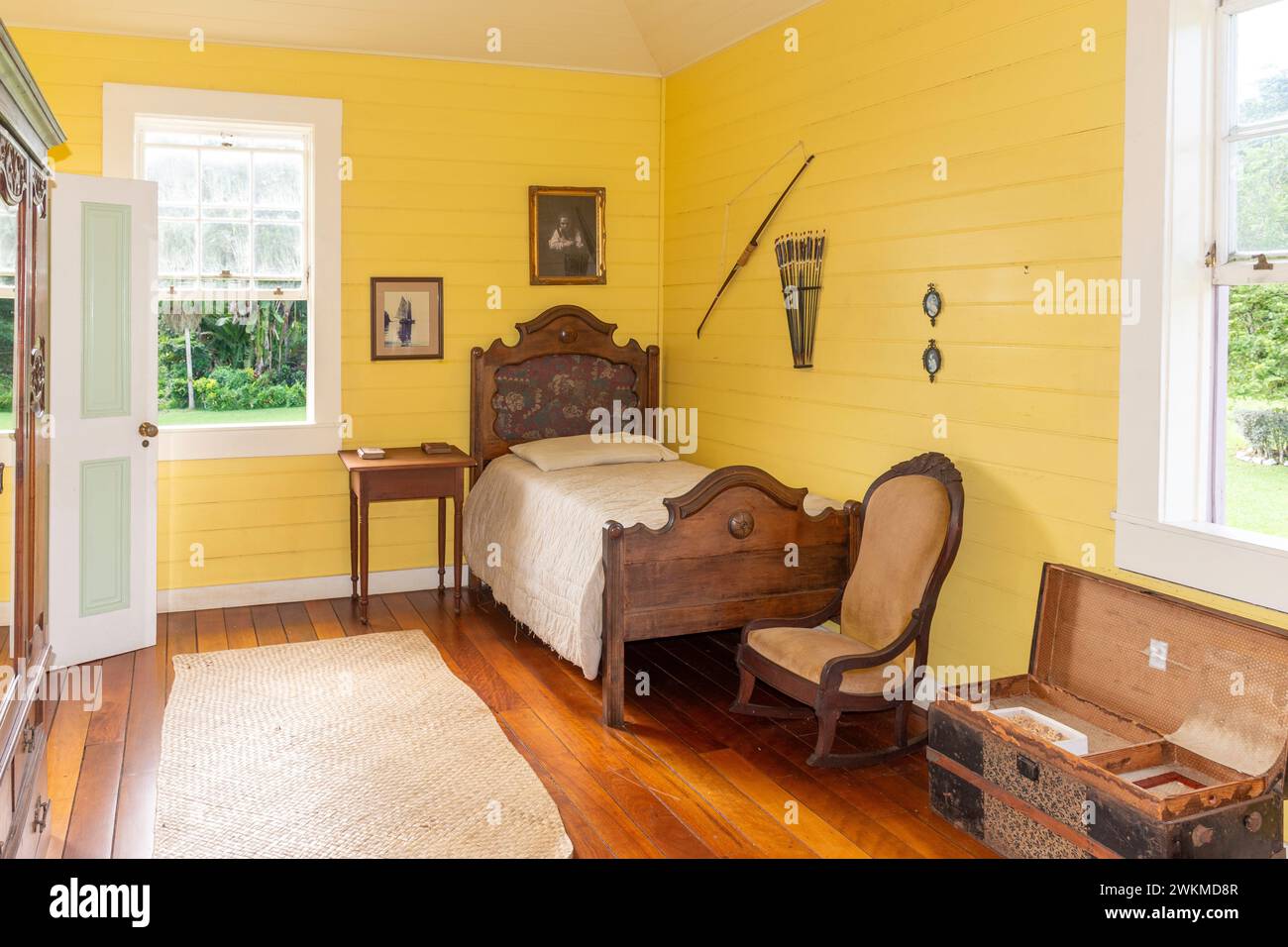 Chambre à Vailima Plantation Home (Robert Louis Stevenson Museum), Vailima Botanical Gardens, Apia, Upolu Island, Samoa Banque D'Images