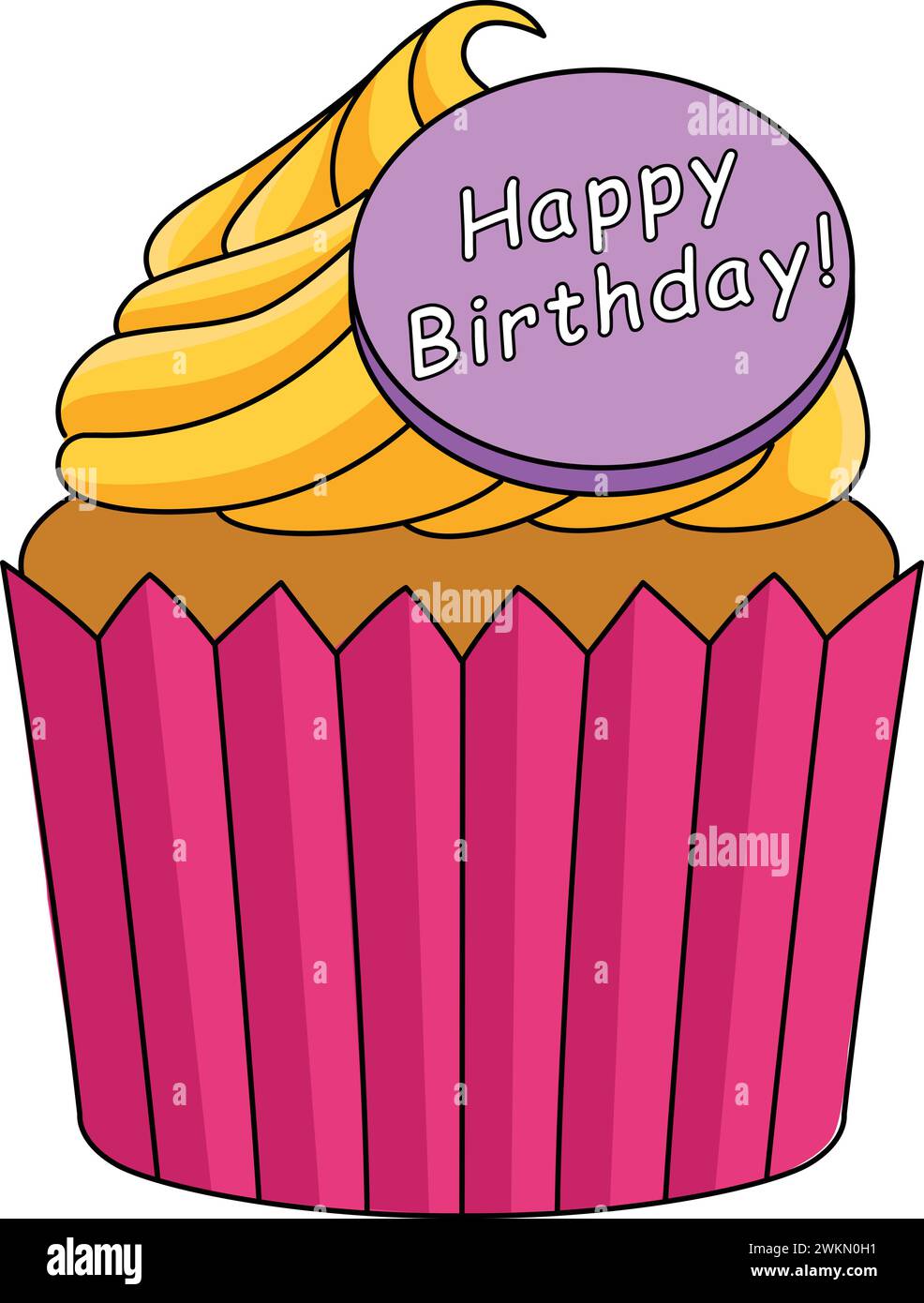 Joyeux anniversaire Cupcake Cartoon Colored Clipart Illustration de Vecteur