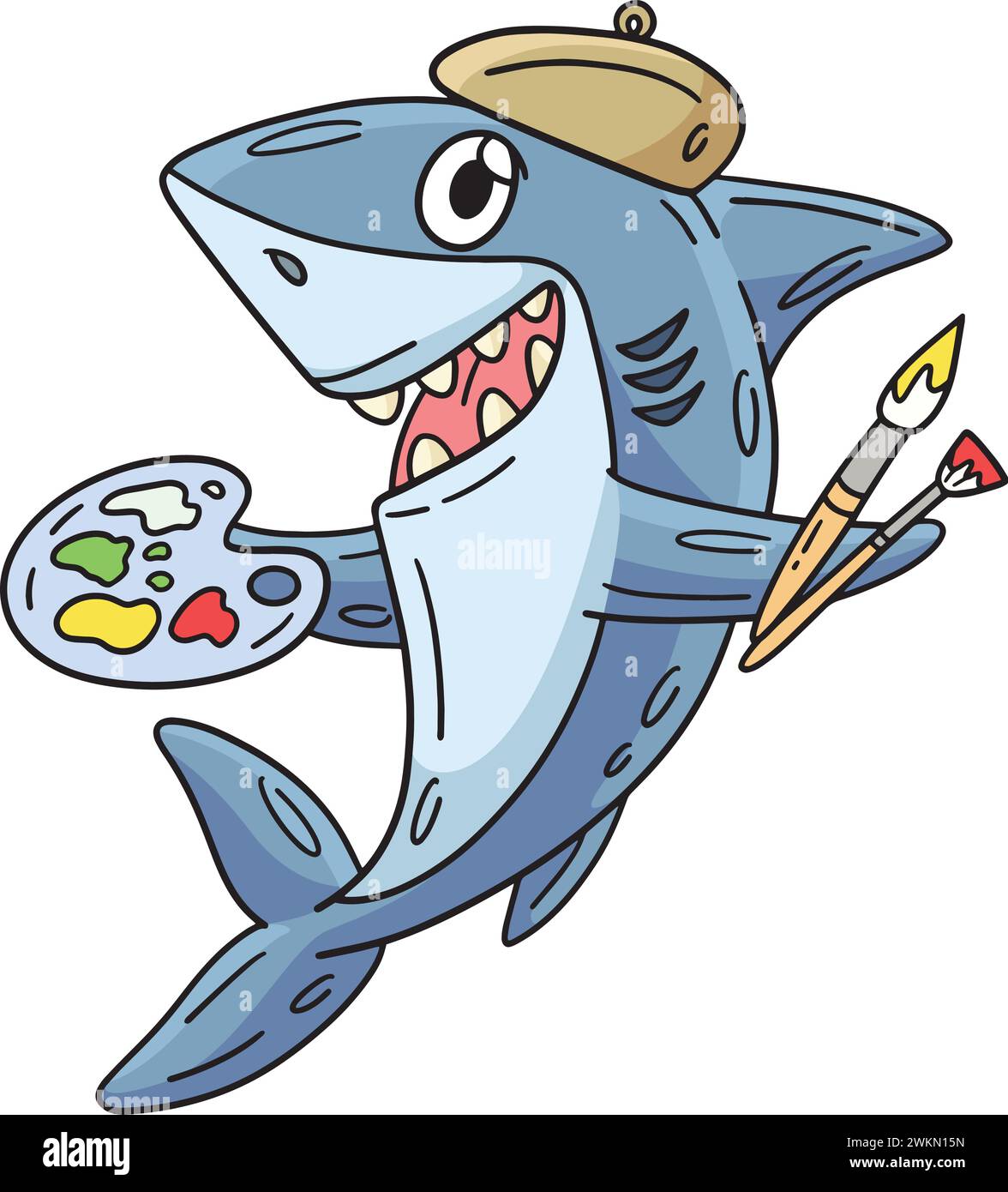 Requin avec des matériaux de peinture Cartoon Clipart Illustration de Vecteur
