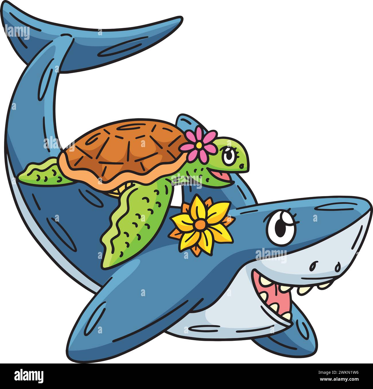 Requin et tortue dessin animé Clipart Illustration de Vecteur