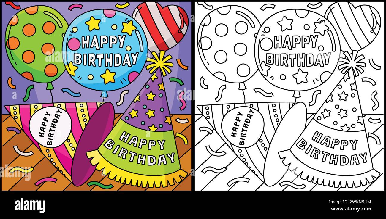 Illustration de chapeaux et de ballons de fête d'anniversaire Illustration de Vecteur