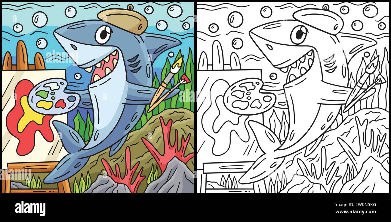 Requin avec illustration de matériaux de peinture Illustration de Vecteur