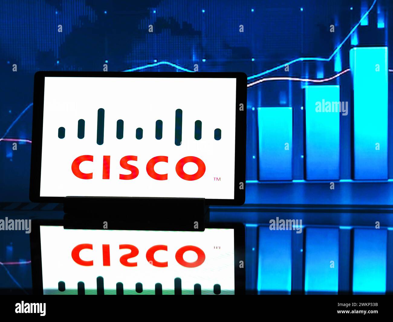 Allemagne. 22 février 2024. Dans cette illustration photo, le logo Cisco Systems, Inc. est affiché sur une tablette. Crédit : SOPA images Limited/Alamy Live News Banque D'Images