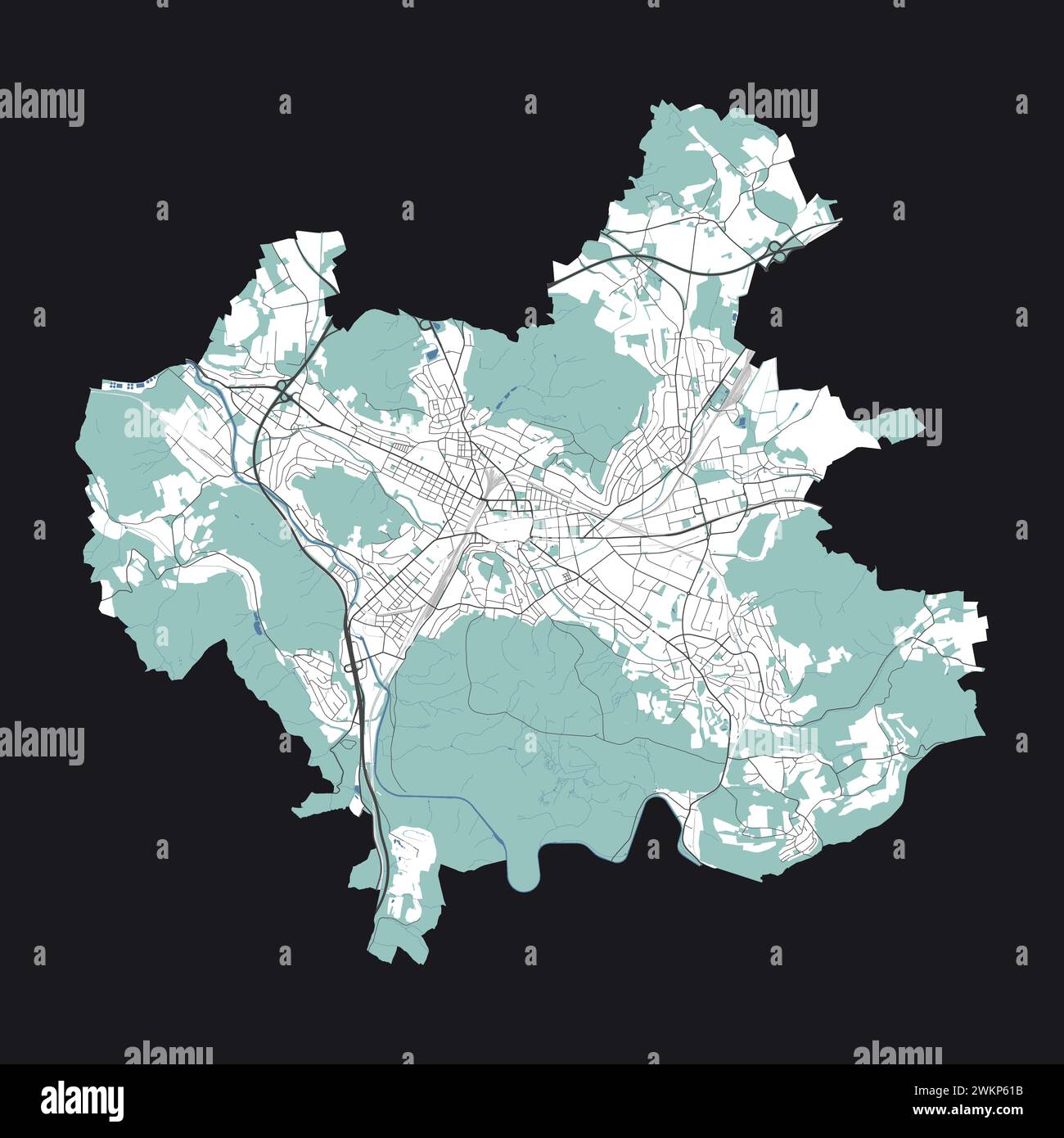 Carte de Winterthur, Suisse. Carte vectorielle détaillée de la ville, zone métropolitaine avec frontière. Streetmap avec routes et eau. Illustration de Vecteur