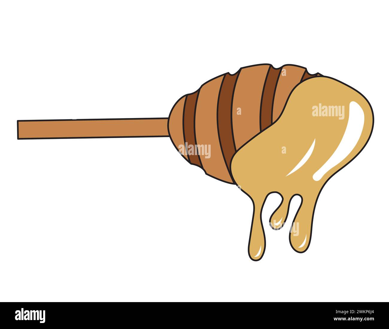 Cuillère pour le miel avec des gouttelettes de miel qui coulent. Illustration vectorielle isolée sur un fond blanc. Illustration de Vecteur