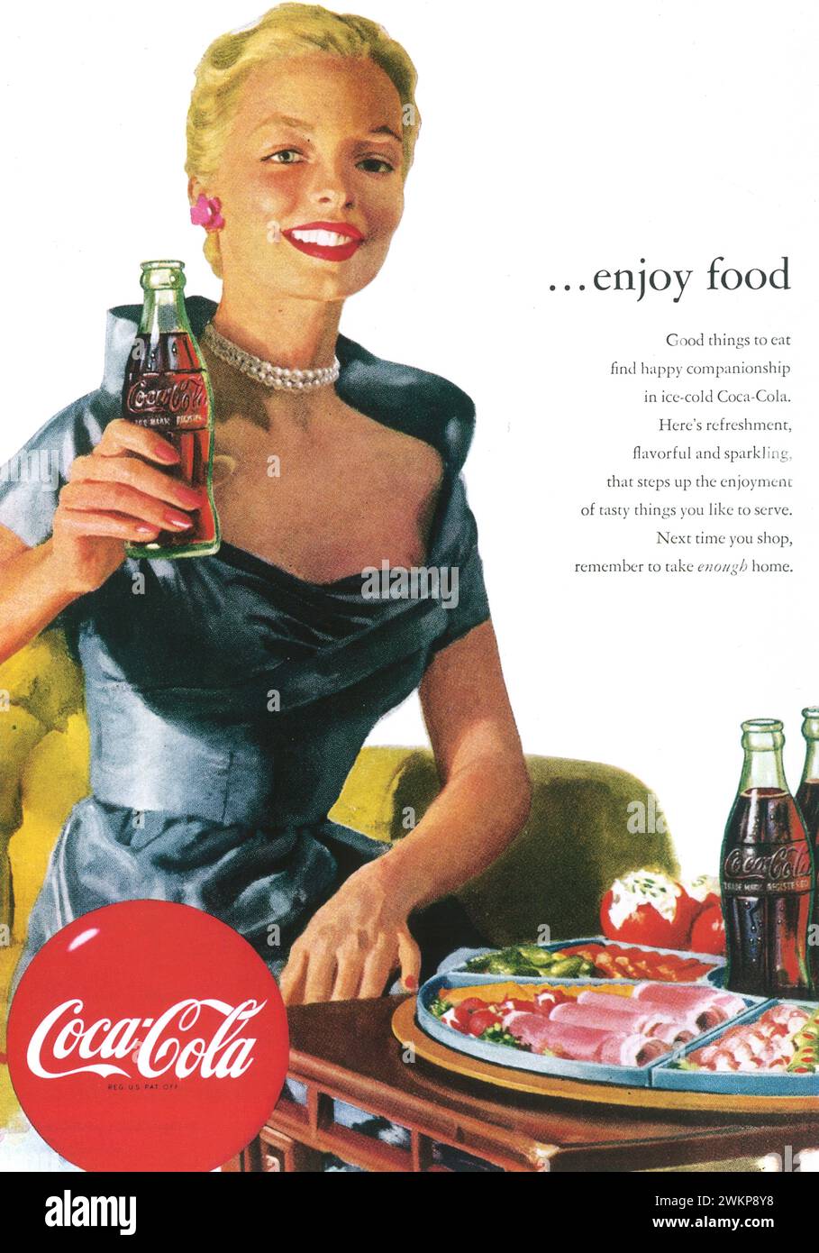 1952 Publicité Coca Cola. 'Savourez de la nourriture.' Banque D'Images