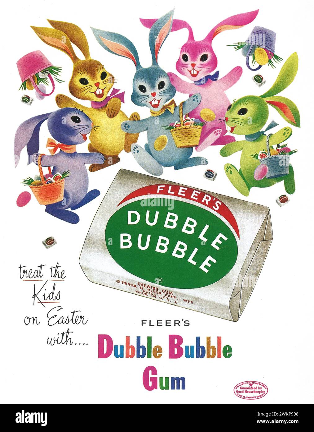 1953 annonce du magazine Fleer's Dubble Bubble Gum. 'Offrez aux enfants à Pâques avec...' Banque D'Images