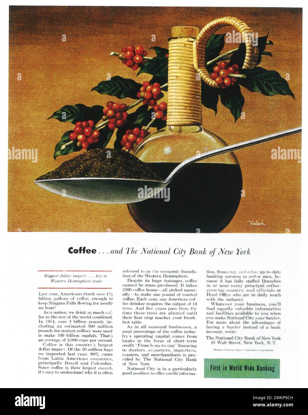 1955 publicité imprimée de la National City Bank of New York Banque D'Images