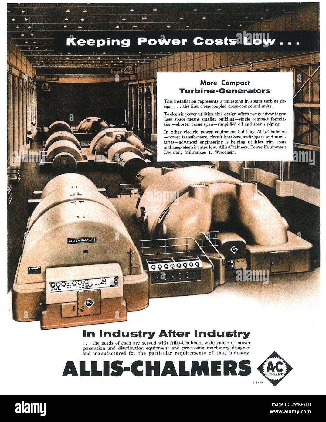 1956 Allis-Chalmers print ad turbine-Generators. Banque D'Images