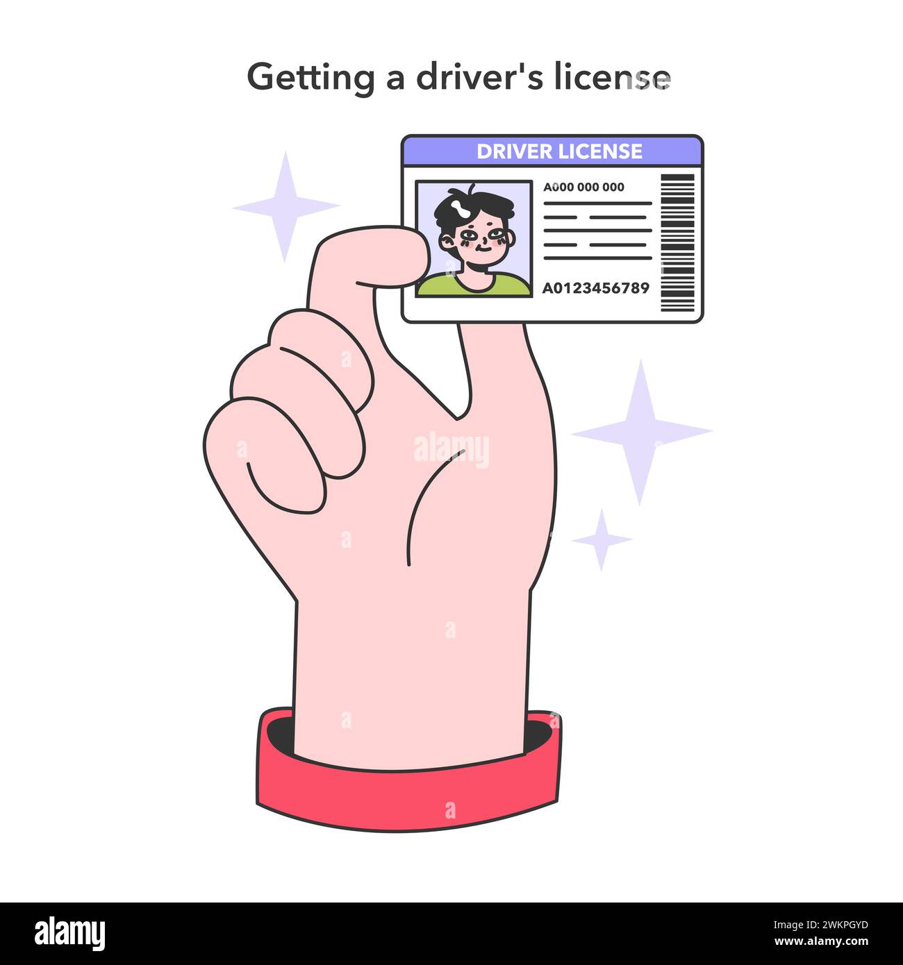 Obtenir un permis de conduire. Main tenant la carte d'identité du permis de conduire. Les jalons de la vie de l'adolescent. Adolescent vieillir et acquérir une nouvelle expérience. Illustration vectorielle plate Illustration de Vecteur