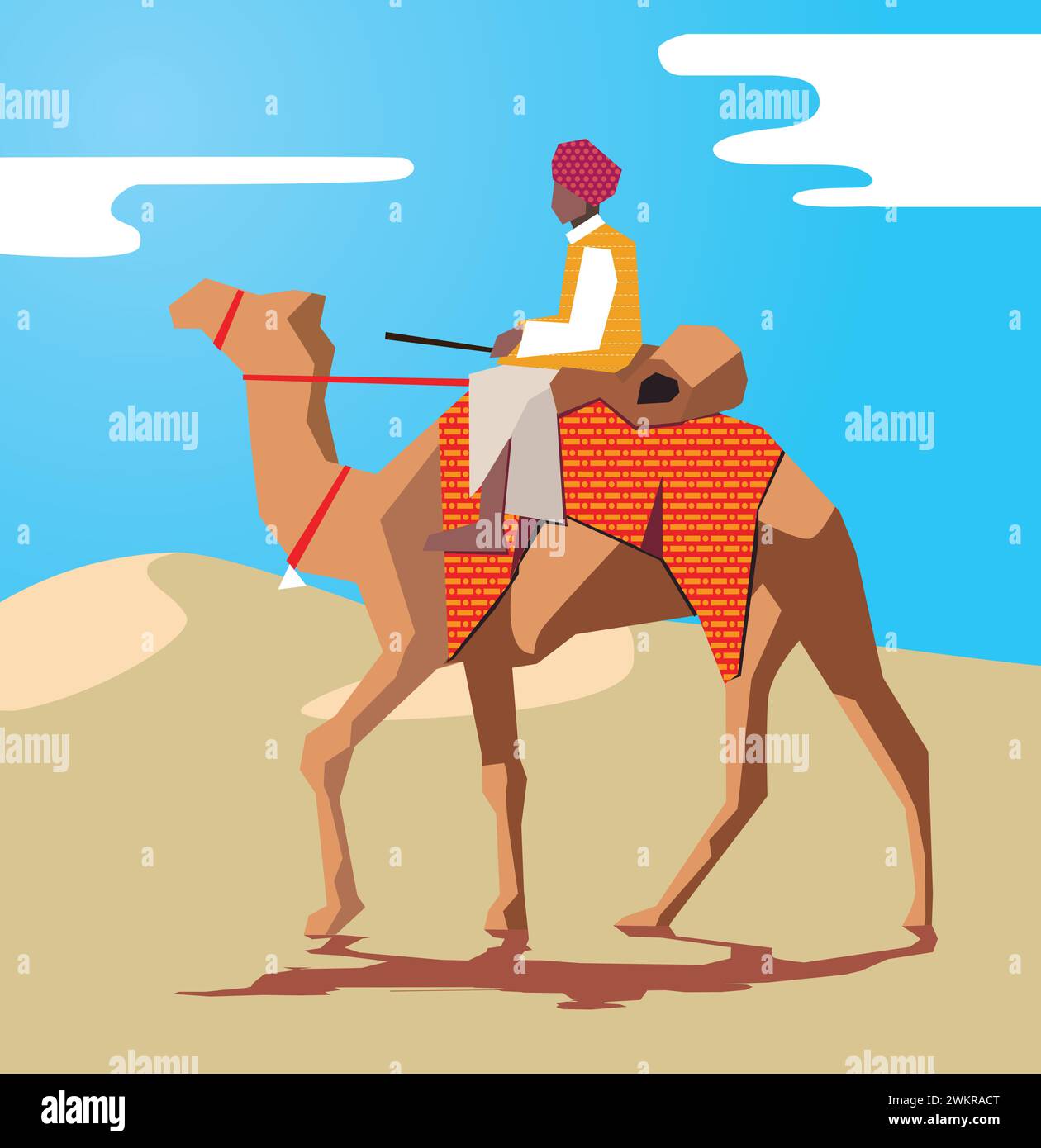 Homme indien rajasthani sur le tour de chameau dans le désert illustration vectorielle libre de droits Illustration de Vecteur