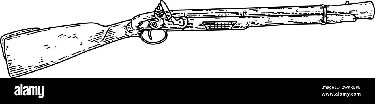 Illustration dessinée à la main d'un vieux fusil, mousquet. Illustration vectorielle Illustration de Vecteur