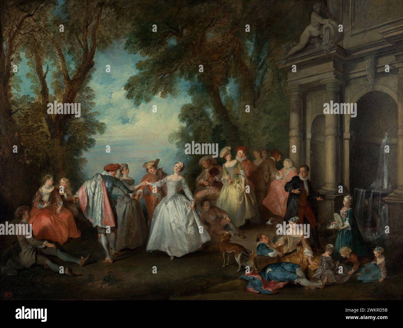 Danse devant une fontaine ; Nicolas Lancret (français, 1690 - 1743) ; France ; par 1724; huile sur toile ; 97,8 x 130,8 cm (38 1/2 x 51 1/2 po) ; 2001,54 Banque D'Images