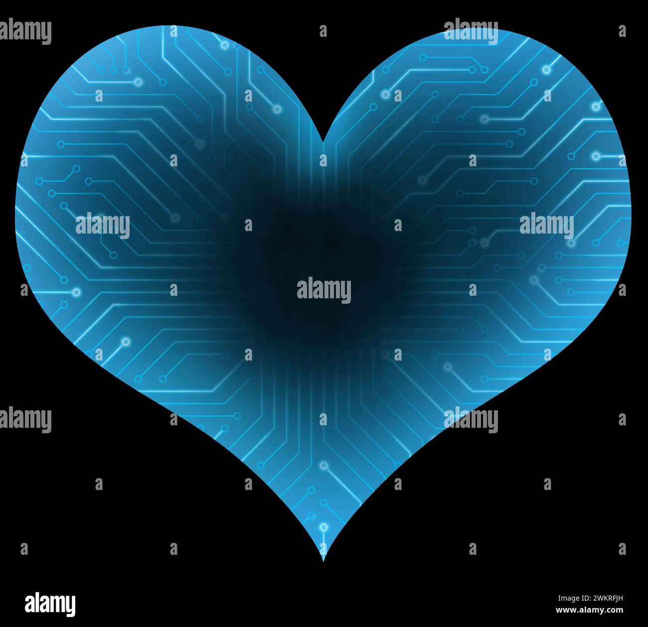 coeur bleu avec ligne de circuit futuriste Banque D'Images