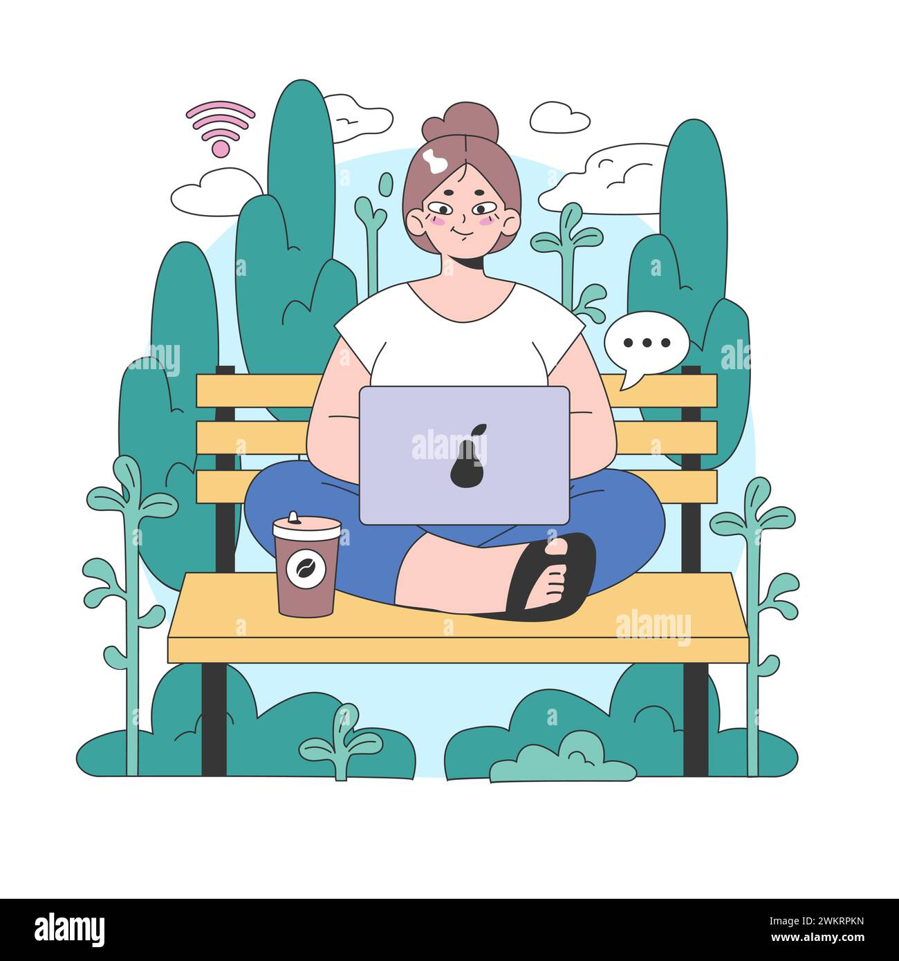 Idée de troisième place. Environnement social, séparé de la maison et du lieu de travail. Construction de la vie communautaire, interaction des personnes et zone de communication. Illustration vectorielle plate Illustration de Vecteur