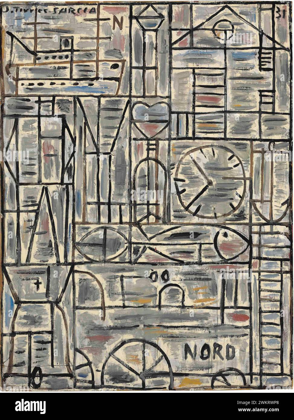 Composition Nord - Art constructif. Peinture à l'huile par l'artiste uruguayen-espagnol Joaquín Torres García 1931 Banque D'Images