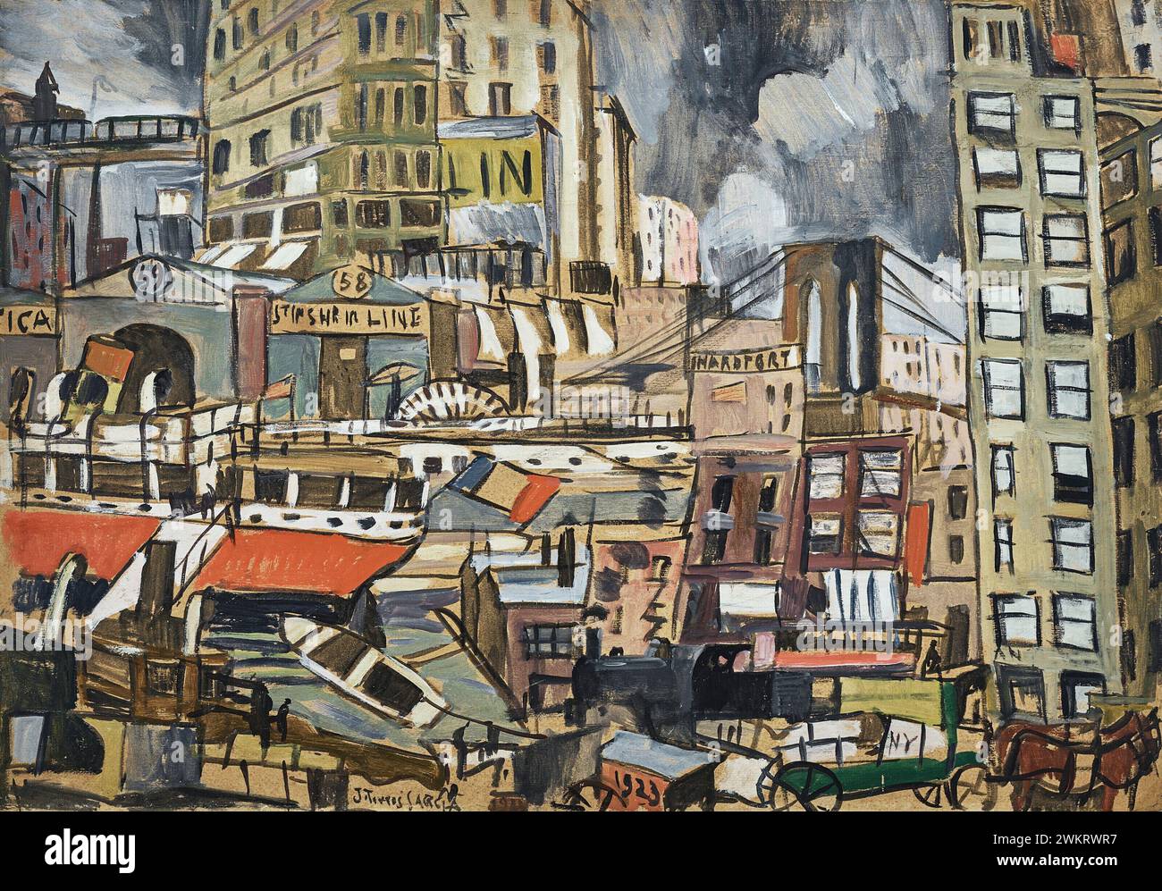 Port de New York. Peinture à l'huile par l'artiste uruguayen-espagnol Joaquín Torres García 1923 Banque D'Images