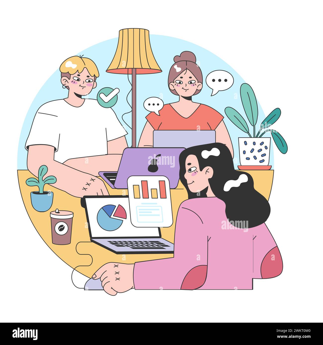 Idée de troisième place. Environnement social, séparé de la maison et du lieu de travail. Construction de la vie communautaire, interaction des personnes et zone de communication. Illustration vectorielle plate Illustration de Vecteur