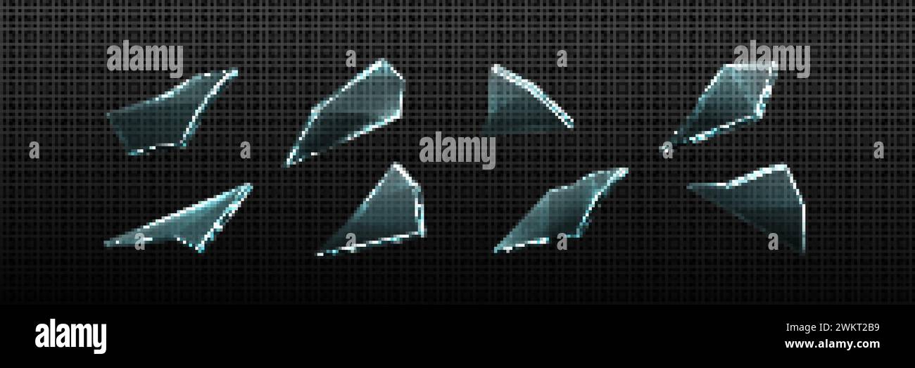 Verre brisé ou morceaux de glace mis isolé sur fond transparent. Illustration réaliste vectorielle des éclats de miroir écrasés, éclats de cristal, fenêtre fr Illustration de Vecteur