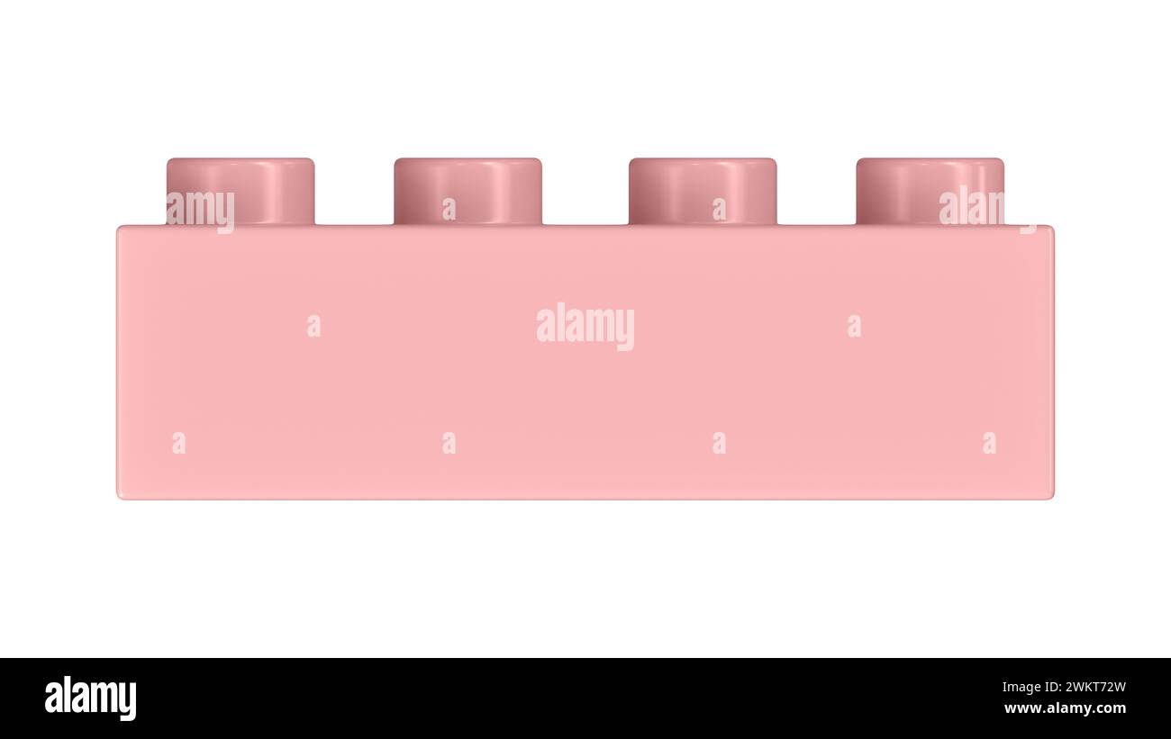 Bloc Lego rose en poudre isolé sur fond blanc. Vue rapprochée d'une brique de jeu d'enfants en plastique pour constructeurs, vue de face. Rendu 3D de haute qualité avec un chemin de travail. 8K Ultra HD, 7680 x 4320 Banque D'Images